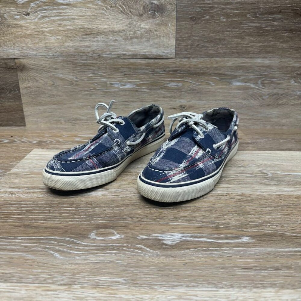 Sperry Top Sider Blue Plaid Canvas Boat Shoe Women's Size 8.5